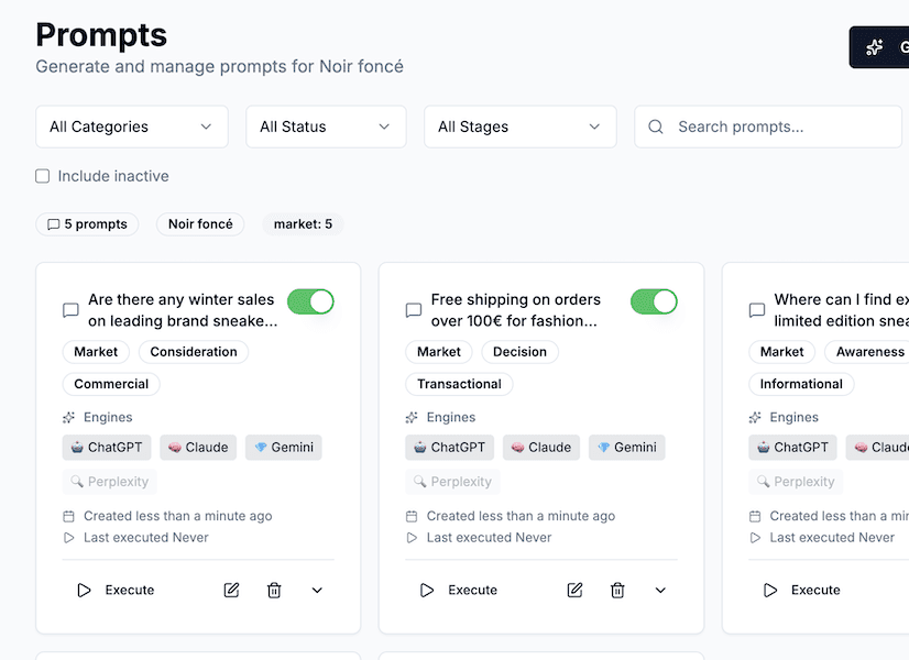 Génération de Prompts Stratégiques - Les bonnes questions pour les bons tests - Capture d'écran de l'interface