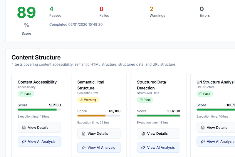 Audits Techniques GEO-Ready - Les LLMs peuvent-ils lire votre site ? - Capture d'écran de l'interface